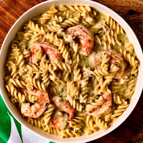 Photo of Shrimp & Hazelnut Pesto on Gluten-Free Fusilli from Walnut Lane by Jonathan Waxman