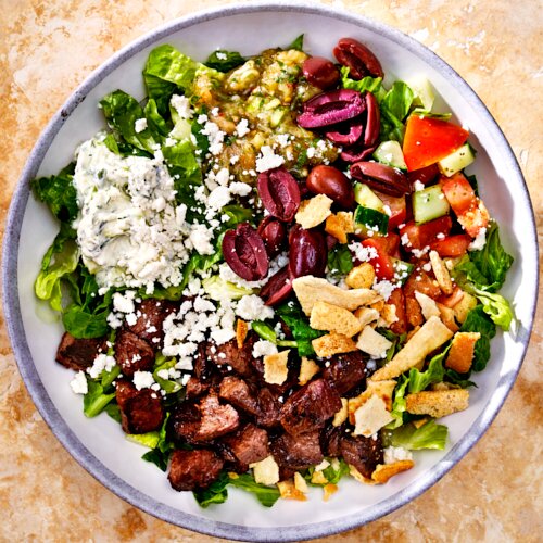 Photo of Beef Souvlaki & Kalamata Salad from Yasas by Michael Symon