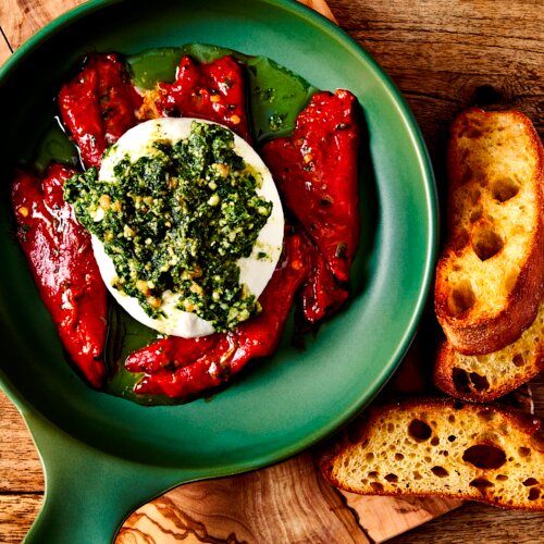 Photo of Burrata & Roasted Piquillo Peppers from Walnut Lane by Jonathan Waxman