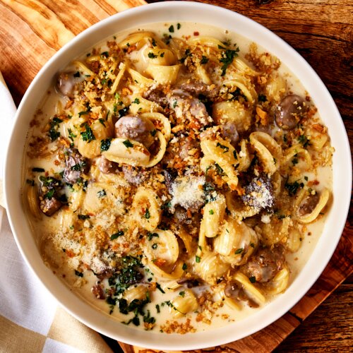 Photo of Orecchiette with Sausage & Mushrooms from Walnut Lane by Jonathan Waxman