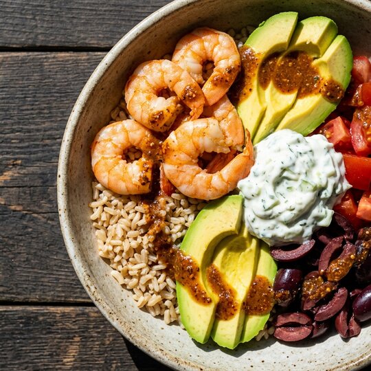 Photo of Greek Shrimp & Avocado Bowl from Cantina Zorba